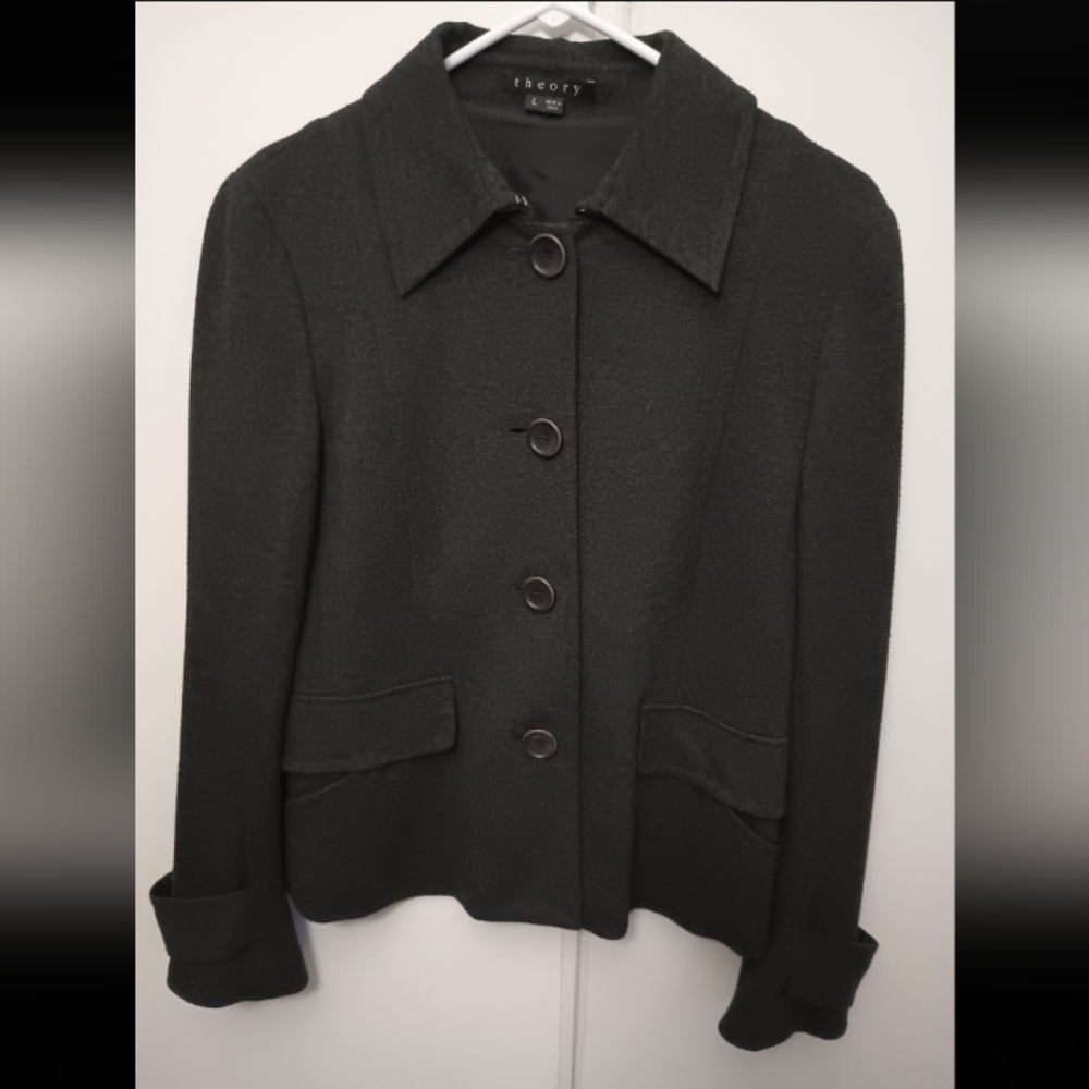 Theory | Aundria Women's LG Dark Charcoal Gray CollaredButton Blazer Jacket Coat